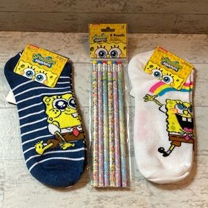 SpongeBob Squarepants No-Shows Socks & Wooden Pencils Gift Set